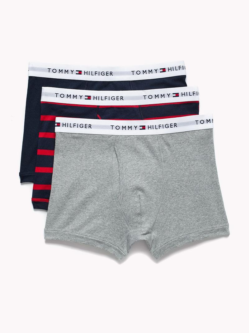 Férfi Tommy Hilfiger Pamut classics trunk 3pk Trunks Sötétkék Kék Piros Szürke | HU 1286QMA